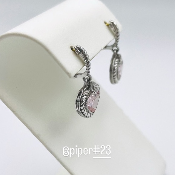 EUC Judith Ripka JR TWO Pink Crystal & White Sapphire Heart Drop Earrings - Picture 7 of 12